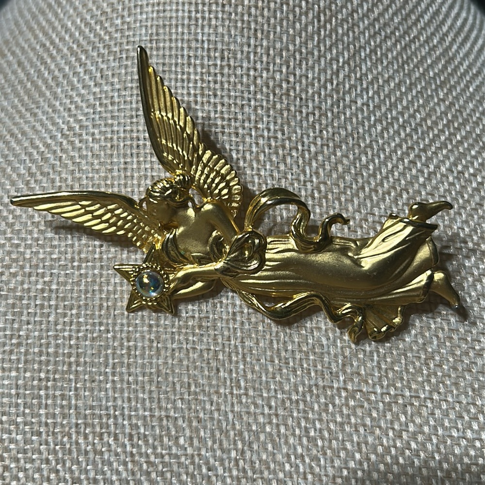 JJ Jonette Gold Fire Star Angel Goddess Figural Brooch Vintage Signed Lapel Pin - Picture 3 of 8